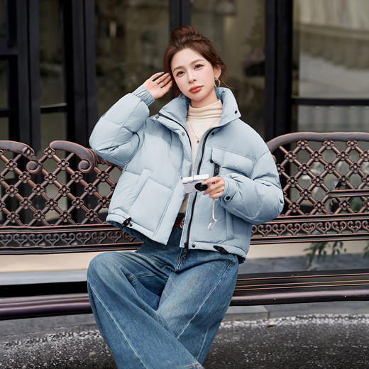 HR YJH99860韩系休闲风羽绒服加厚保暖连帽宽松泡芙白鸭绒外套 商品图1