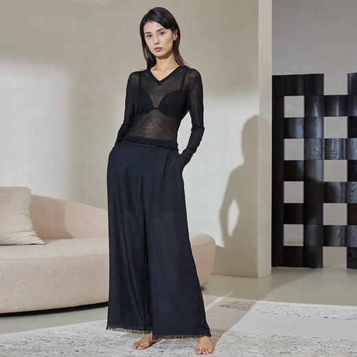 超轻薄羊绒V领打底衫SJS96W002N 商品图1