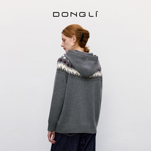 东黎 • 童心未远 手风琴 山羊绒女士冬季提花连帽开衫 5560 商品图4