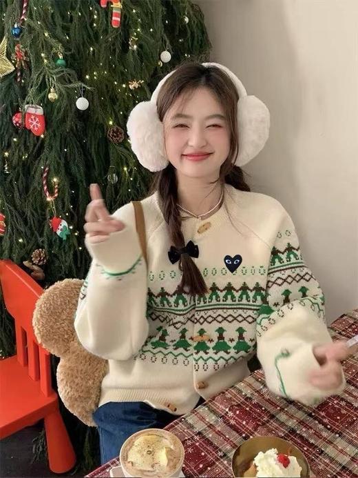 D112718复古和童趣几何图形和小人圆领针织毛衣开衫 商品图2