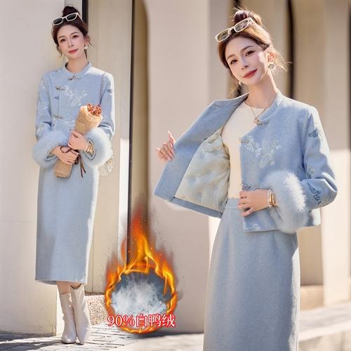 新中式刺绣羽绒套装，狐狸毛90绒HR-YJLY86880 商品图0