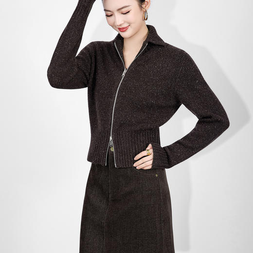 「高货wl」全新升级【铂金会员330/天猫439/差价109】(01854)洛诗琳立体密织彩点纱羊毛外套2025秋冬翻领双拉链外套女 商品图1