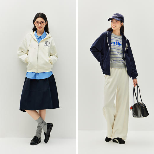 森马外套女春季连帽字母刺绣宽松落肩质感夹克分割气质学院风上衣 商品图4