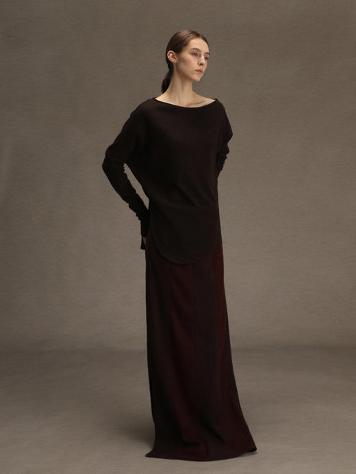 ranyepersonal｜PARADOX25SK01-2 拼接直筒棕红羊毛半身裙 [ 棕红 ] 商品图0