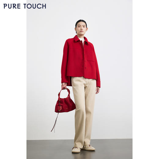 PURE TOUCH女装25秋冬新款红色毛呢短外套翻领毛呢夹克新年红外套 商品图3