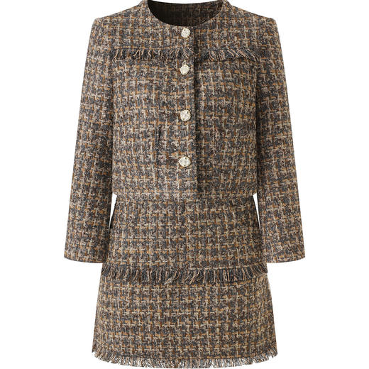 「高货wl」全新升级【铂金会员431/天猫579/差价148】(99119)洛诗琳2025秋冬小香风羊毛粗花呢外套A字半身裙两件套 商品图3