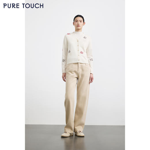 PURE TOUCH女装25秋冬新款v领羊绒针织开衫生肖马刺绣新年毛衣 商品图3