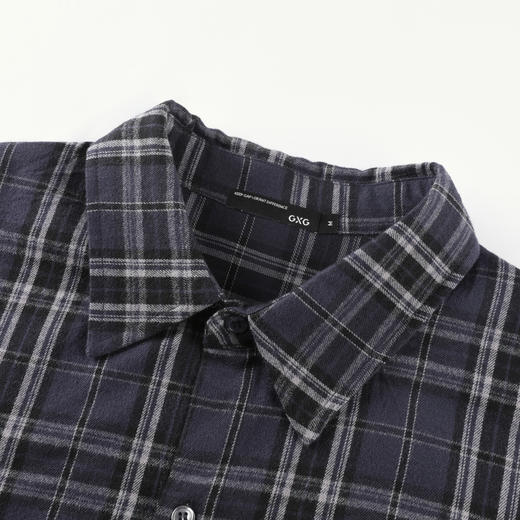 GXG男装【棉100%】25秋季时尚潮流撞色格纹翻领休闲男式长袖衬衫K&C 商品图6