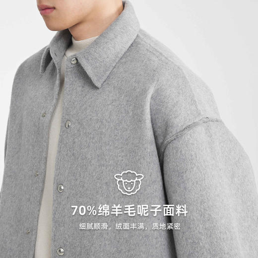 墨麦客男装纯色极简毛呢大衣男2025冬季新款翻领休闲夹克外套男士 商品图2