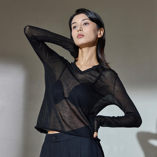 超轻薄羊绒V领打底衫SJS96W002N 商品图4