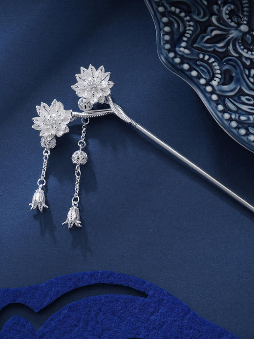 子佩集S990银【清莲出尘】发簪【QFFZ007】纯银发簪花丝2407 商品图0