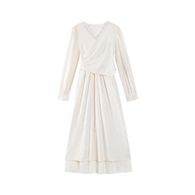 鹿向南「冬雪奶芙」法式V领连衣裙女2025新款秋冬秋冬加绒长裙