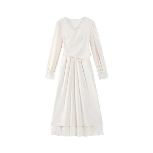 鹿向南「冬雪奶芙」法式V领连衣裙女2025新款秋冬秋冬加绒长裙 商品图0