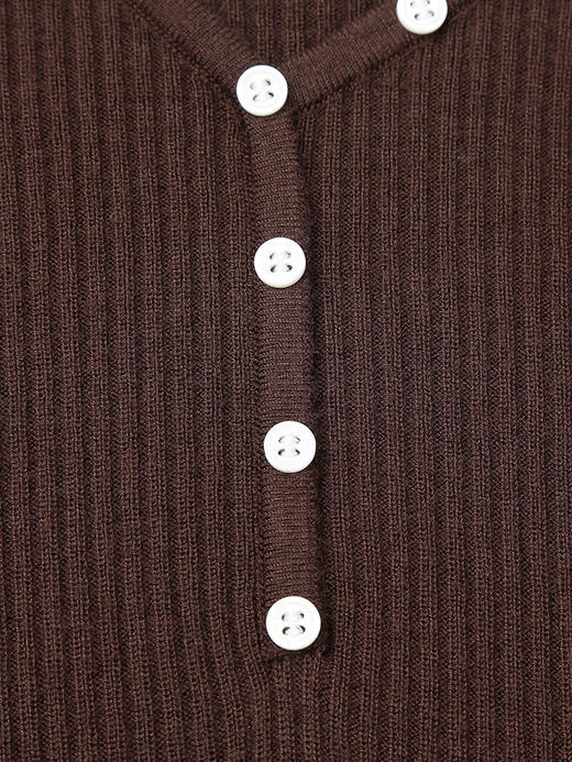 黑色斜襟纽扣设计坑条针织衫 修身长袖圆领打底衫 小众设计感秋冬内搭上衣 商品图3