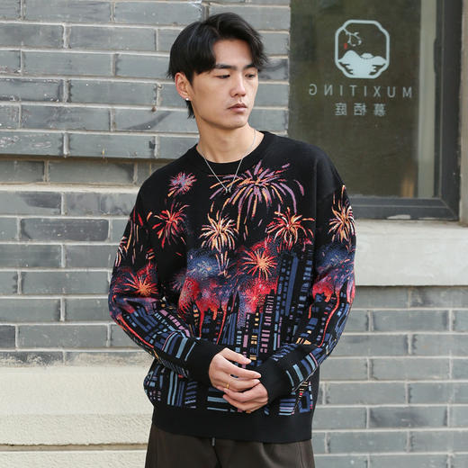 DRONKOO 2025 圆领满幅烟花城市厚毛衣 商品图2