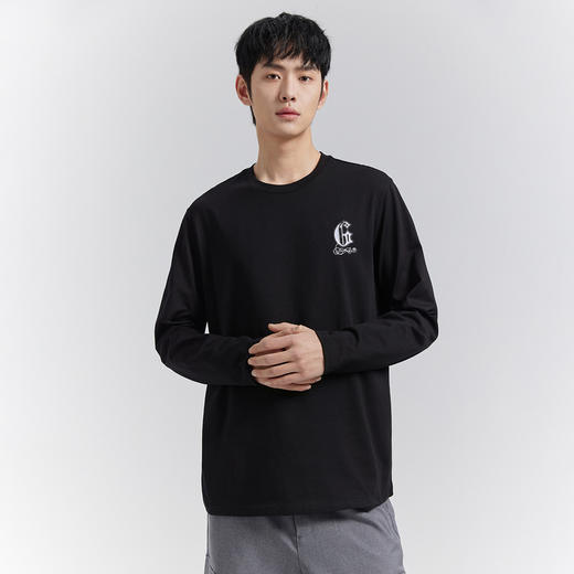 GXG男装【花体绣花】25春季简约圆领舒适纯棉男式长袖T恤K&C 商品图2