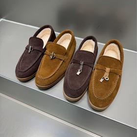 复古金属扣真皮乐福鞋！女款2025新款百搭显瘦一脚蹬懒人加绒毛毛鞋！