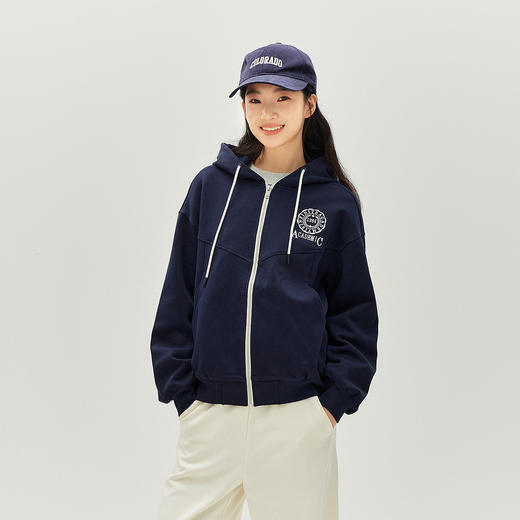 森马外套女春季连帽字母刺绣宽松落肩质感夹克分割气质学院风上衣 商品图2