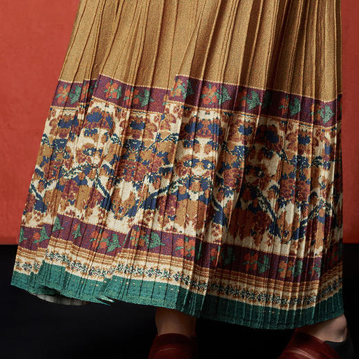 【林栖设计小店】秋色绵羊毛鸳鸯印花毛织半身裙褶皱复古百搭2025秋冬新款长裙子女T1954285 商品图3