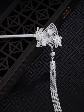 子佩集S990银【醉花问雪】发簪【LFZ000021】纯银扇子扇形流苏花丝2410