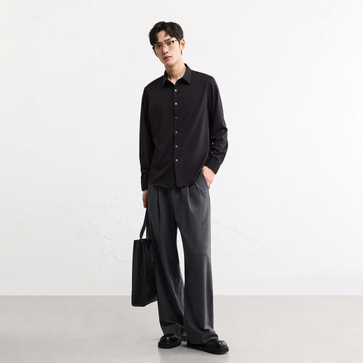 GXG男装【含桑蚕丝】25秋季简约纯色商K&C务通勤男式翻领长袖衬衫K&C 商品图4