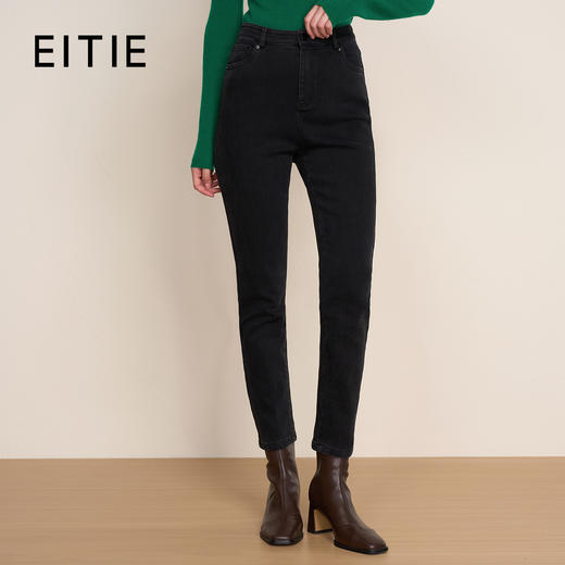 EITIE爱特爱冬季新款时尚简约通勤显瘦修身百搭黑色小脚铅笔裤8005713 商品图0