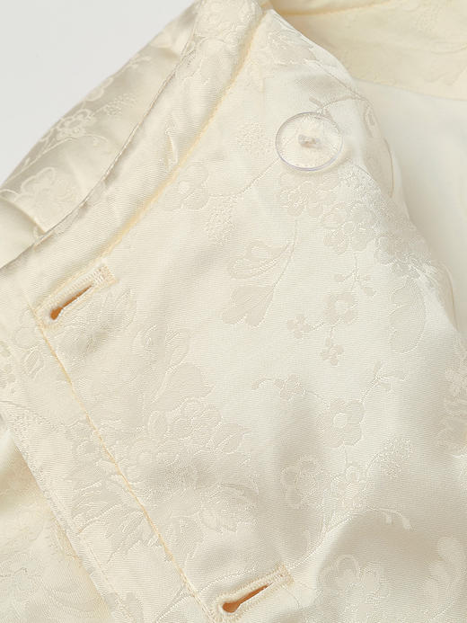 米白色提花缎面双排扣短外套 圆领卷边袖复古优雅小香风夹克 商品图3