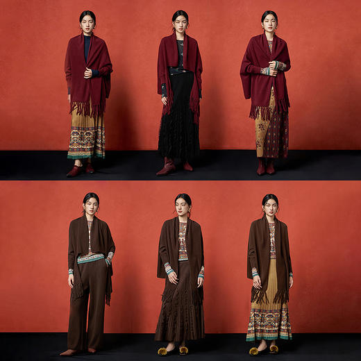 【林栖设计小店】（预售15天）绵羊毛毛织秋色披肩复古多色流苏设计2026早春新款围巾披肩女G2961317 商品图2