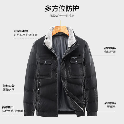 【可拆卸毛领】罗蒙冬季男士羽绒服舒适保暖毛领拉链口袋时尚休闲羽绒外套 商品图6