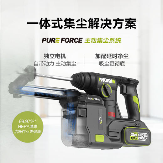 威克士锂电集尘电锤WU384充电冲击钻两用打混凝土钻墙电动工具 商品图1