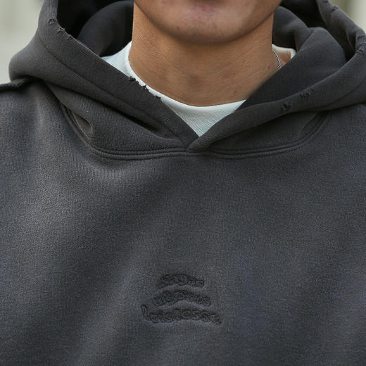 DRONKOO 2025 连帽前三排刺绣字母洗水做旧复合绒微阔厚卫衣 商品图4