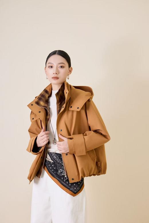 SZ6R19_顺圣色/朱樱色/帝释青色_羽绒服_冬季_连帽格纹撞色内衬短款宽松_高级女装_BERNIEELEN 伯妮斯茵 商品图0