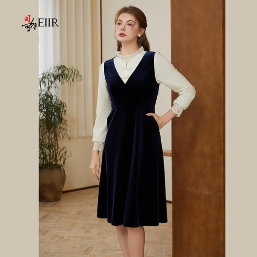 司歌假两件丝绒连衣裙秋冬女A921179X 商品图0