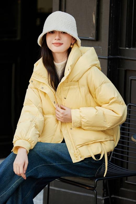 LNNNS 鹅黄蓬松连帽休闲羽绒服外套 21774 商品图1