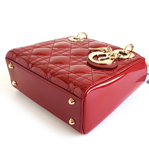 【95新】Dior迪奥迷你LADY DIOR手袋红色金扣三格漆皮戴妃链条包手提单肩包女士261125NJT07 商品图6