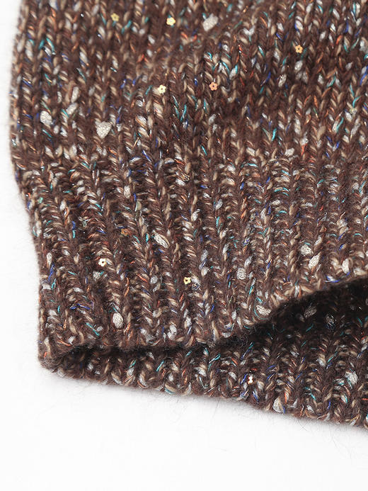 棕调彩点肌理感针织衫 圆领长袖双扣袖口休闲慵懒风毛衣 商品图4