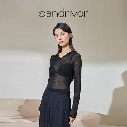 超轻薄羊绒V领打底衫SJS96W002N 商品图0