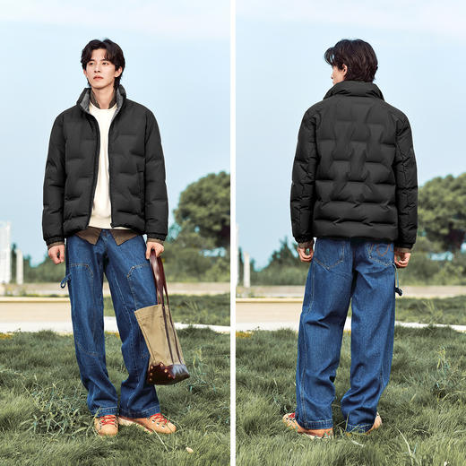 森马羽绒服男无缝压胶三防外套冬季保暖立领上衣纯色简约通勤休闲 商品图4