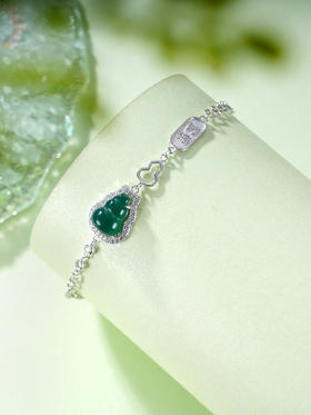 子佩集S925银【福禄心安】手链【SL011094】纯银时尚绿玉髓葫芦2409