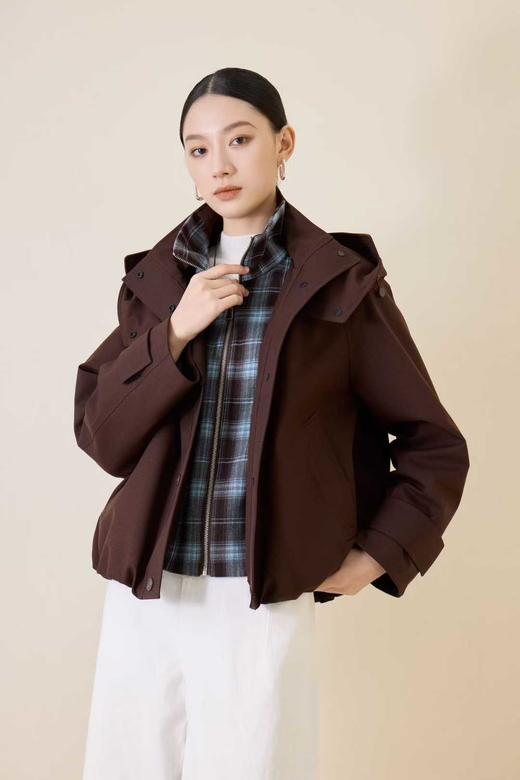 SZ6R19_顺圣色/朱樱色/帝释青色_羽绒服_冬季_连帽格纹撞色内衬短款宽松_高级女装_BERNIEELEN 伯妮斯茵 商品图3