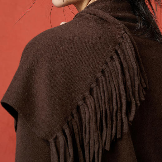 【林栖设计小店】（预售15天）绵羊毛毛织秋色披肩复古多色流苏设计2026早春新款围巾披肩女G2961317 商品图4