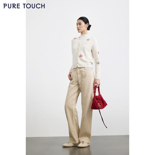 PURE TOUCH女装25秋冬新款v领羊绒针织开衫生肖马刺绣新年毛衣 商品图1