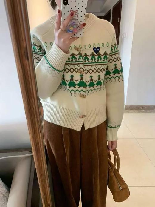 D112718复古和童趣几何图形和小人圆领针织毛衣开衫 商品图5