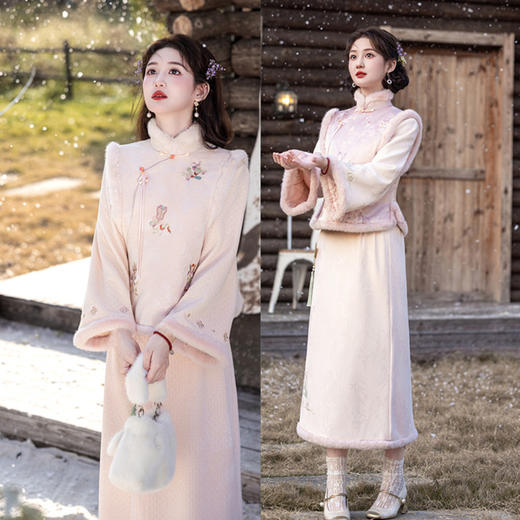 SKY 301841新中式旗袍马甲两件套加绒加厚保暖日常 商品图0