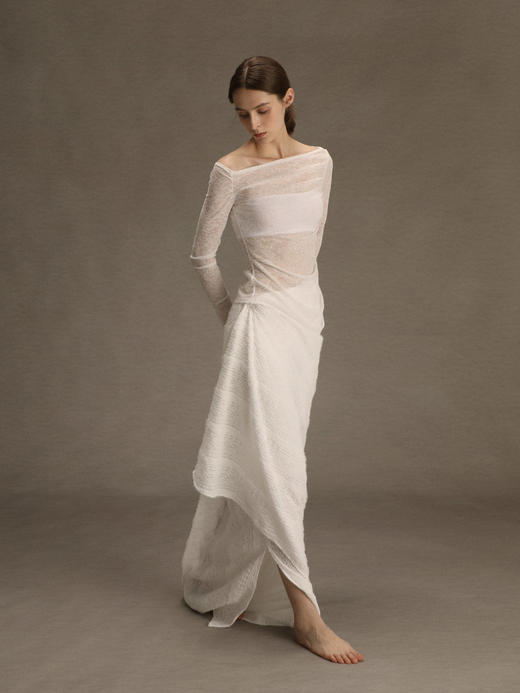 ranyepersonal｜PARADOX25SK02-1 异形褶皱提花白色西装半身裙 [ 白 ] 商品图6