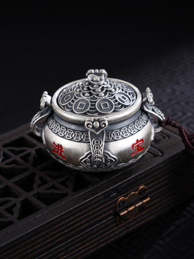 子佩集S999银【聚宝盆】手把件【SBJ966】纯银手把件(可转动)仿古2410