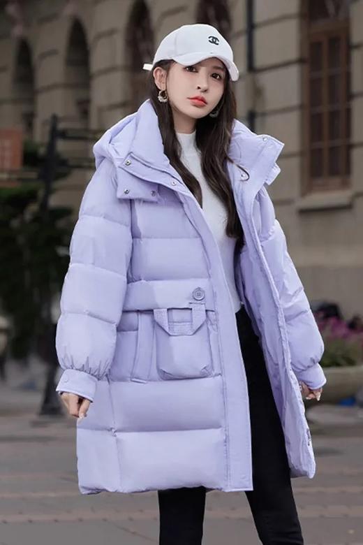 鸭鸭 紫色保暖简约中长款羽绒服外套 21713 商品图0