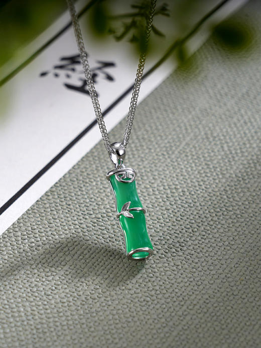 子佩集S925银【竹隐】套链【DZ015231】纯银绿玉髓竹节项链2408 商品图0