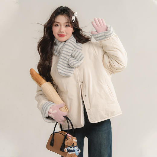 西遇双面穿摇粒绒短款棉服女冬季新款显瘦不臃肿保暖夹棉外套SS051721 商品图3