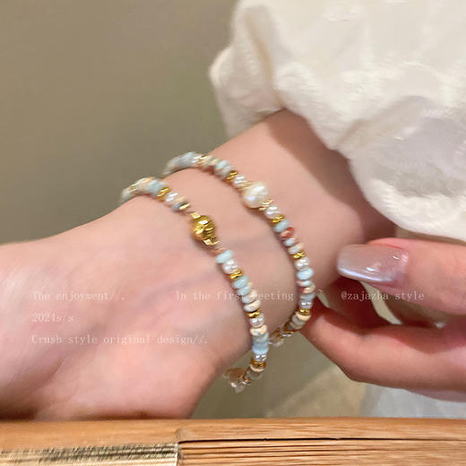 六鑫珠宝 寿山石淡水珍珠多巴胺叠戴串珠手串 轻奢小众精致  商品图3